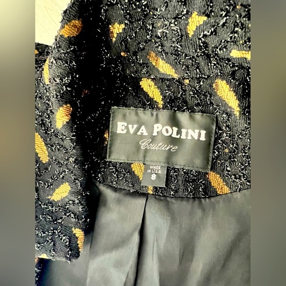 Eva Polini Couture 90’s Womens Blazer textured black and gold feather print Sz 8 - Picture 7 of 7